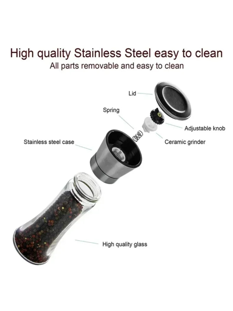 180/200ML Pepper Grinder Stainless Steel Glass Spice Bottle Salt Pepper Mill Manual Spice Grinder Mill Household Kitchen Gadgets