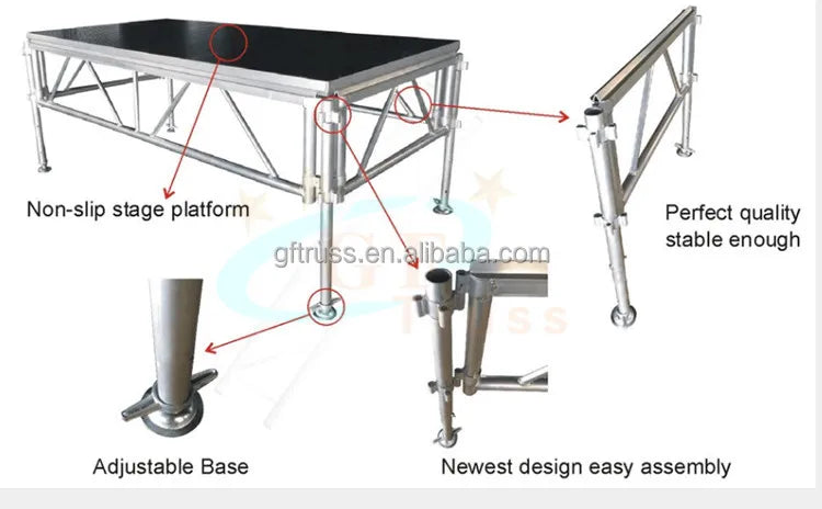 4*8 ft Easy-install Mobile Foldable Aluminum Stage Platform for Events