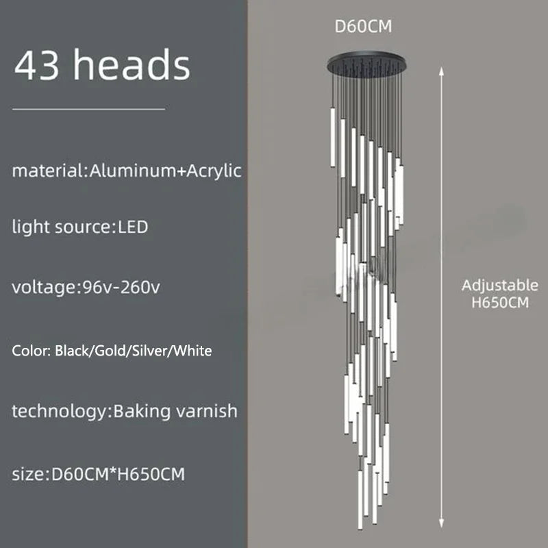 Nordic Stairs LED Long Chandeliers Minimalist Duplex Attic Living Room Kitchen Pendant Lights Home Decoration Ceiling Chandelier