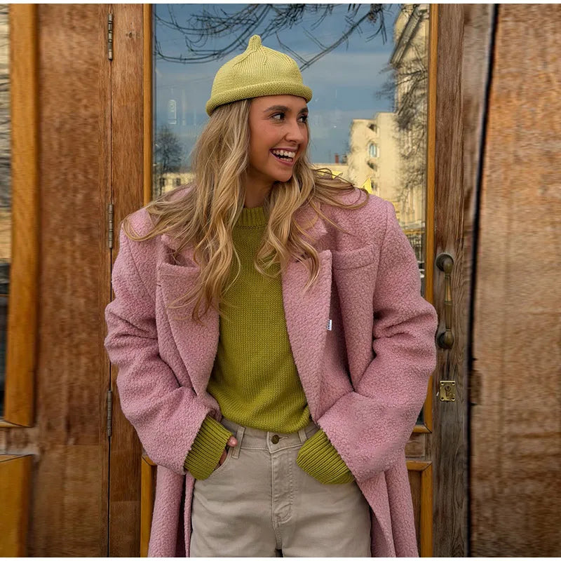 Women's Long Overcoats Lapel Full Sleeve Oversized Woolen Coats Autumn Female Double Breasted Solid Loose Jackets New Outerwears