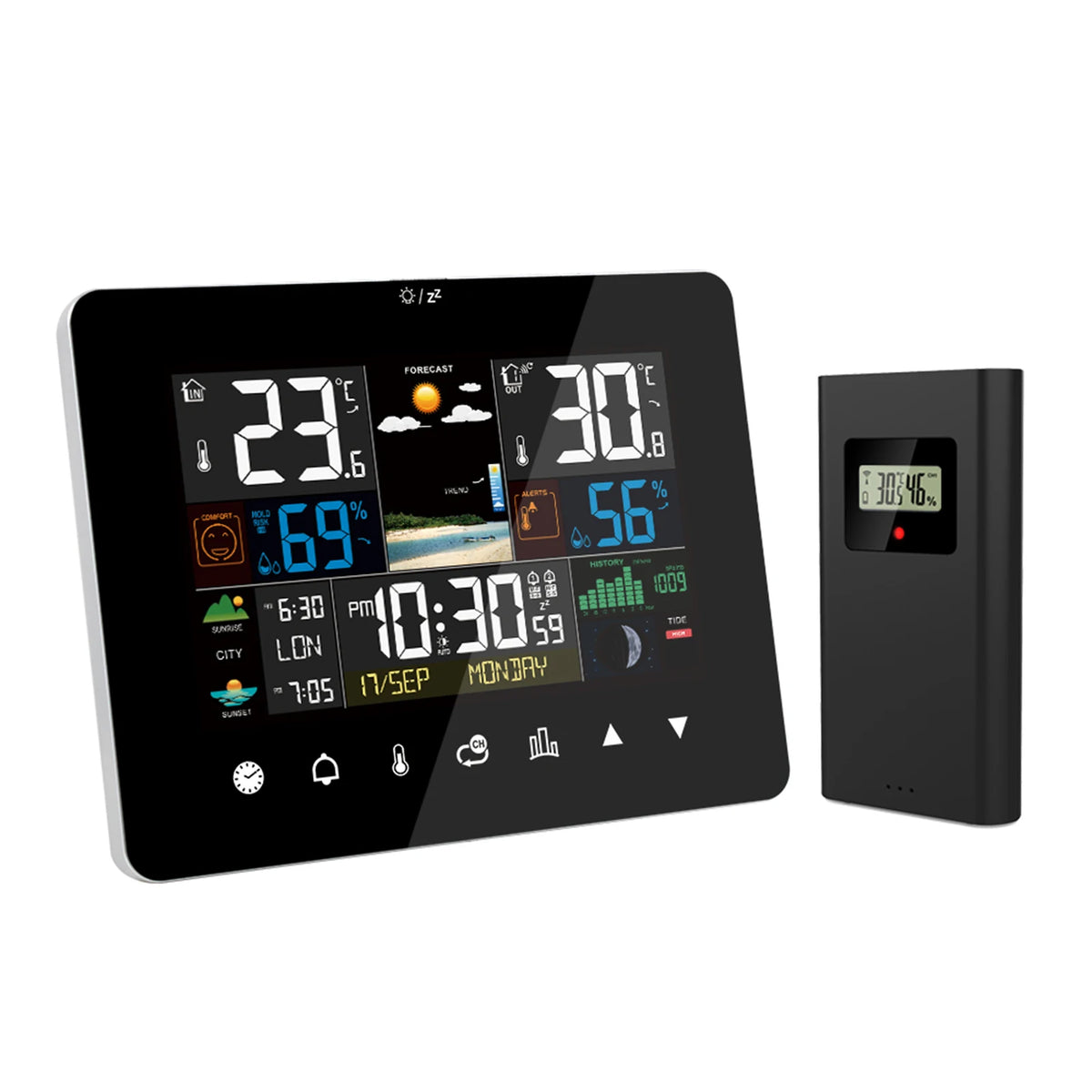 Multifunctional Weather Station Alarm Clock Touch Screen Thermometer Hygrometer Wireless Sensor Sunrise Sunset Hygrothermograph