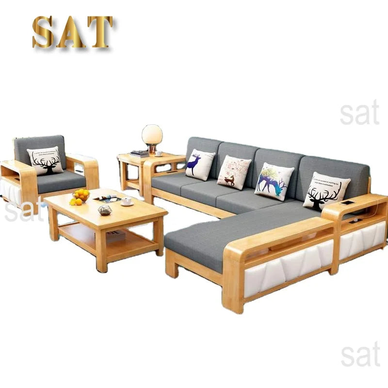 For Modern Home Wooden Sofa Set  Furniture Luxury Living Room Sectional Chesterfield Household Solid Wood Small Size