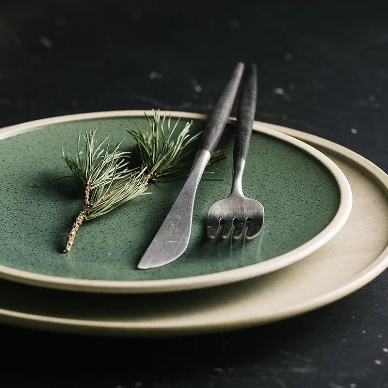 Exclusive Mint Color Ceramic Dinner Plate Creative Western Big Steak Plate Salad Bowl