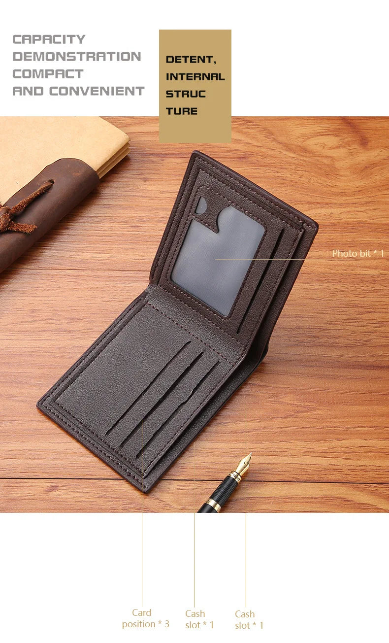Classic Men's Leather Wallets Slim Minimalist Hawk Pattern Bifold Credit ID Card Holder Wallet Purse Short Thin Money Clip