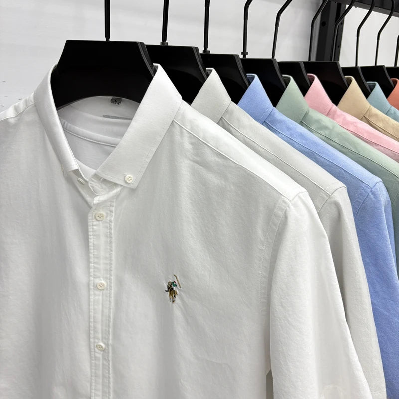 Short Sleeved Shirt Men's Summer New Item Pure Cotton High-end Brand Little Horse Logo Embroidered Casual Shirt