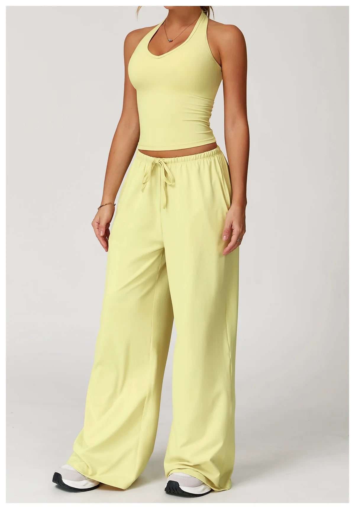 Women's High Waist Drawstring Yoga Pants Hanging Wide Leg Loose Casual Pants Women's Sports Pants Fitness Running Elastic Pants