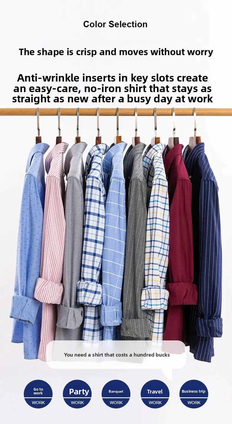 Men's 100% Cotton Smart Casual Shirt Long Sleeve Plaid Oxford Casual Solid Color Print Regular Fit Dress Shirt Oversized  6XL