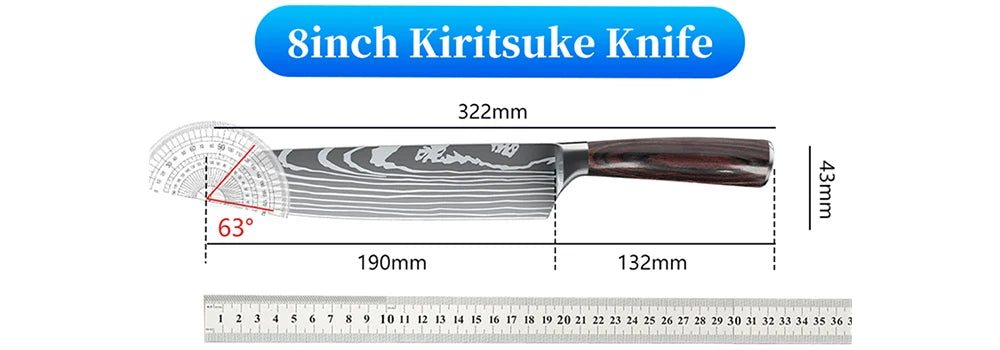 8 Inch Professional Japanese Kiritsuke Knife German High Carbon Stainless Steel Ultra Sharp Meat Fish Sushi Kitchen Chef's Knife