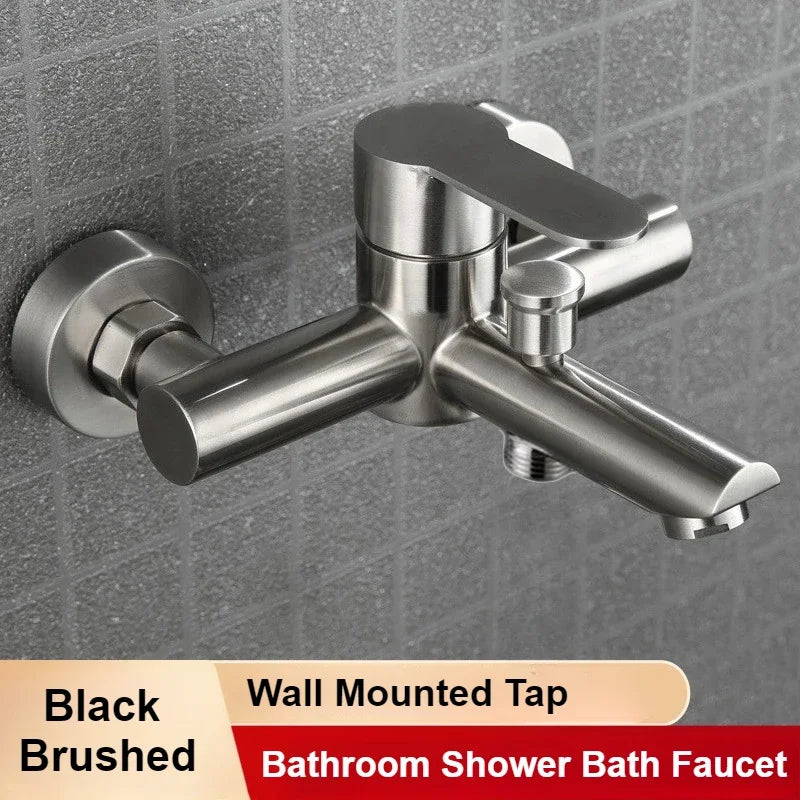 Wall Mounted Cold Hot Water Mixer 304 Stainless Steel Triple Valve Nozzle Tap Bathtub Faucet Bathroom Shower Faucet