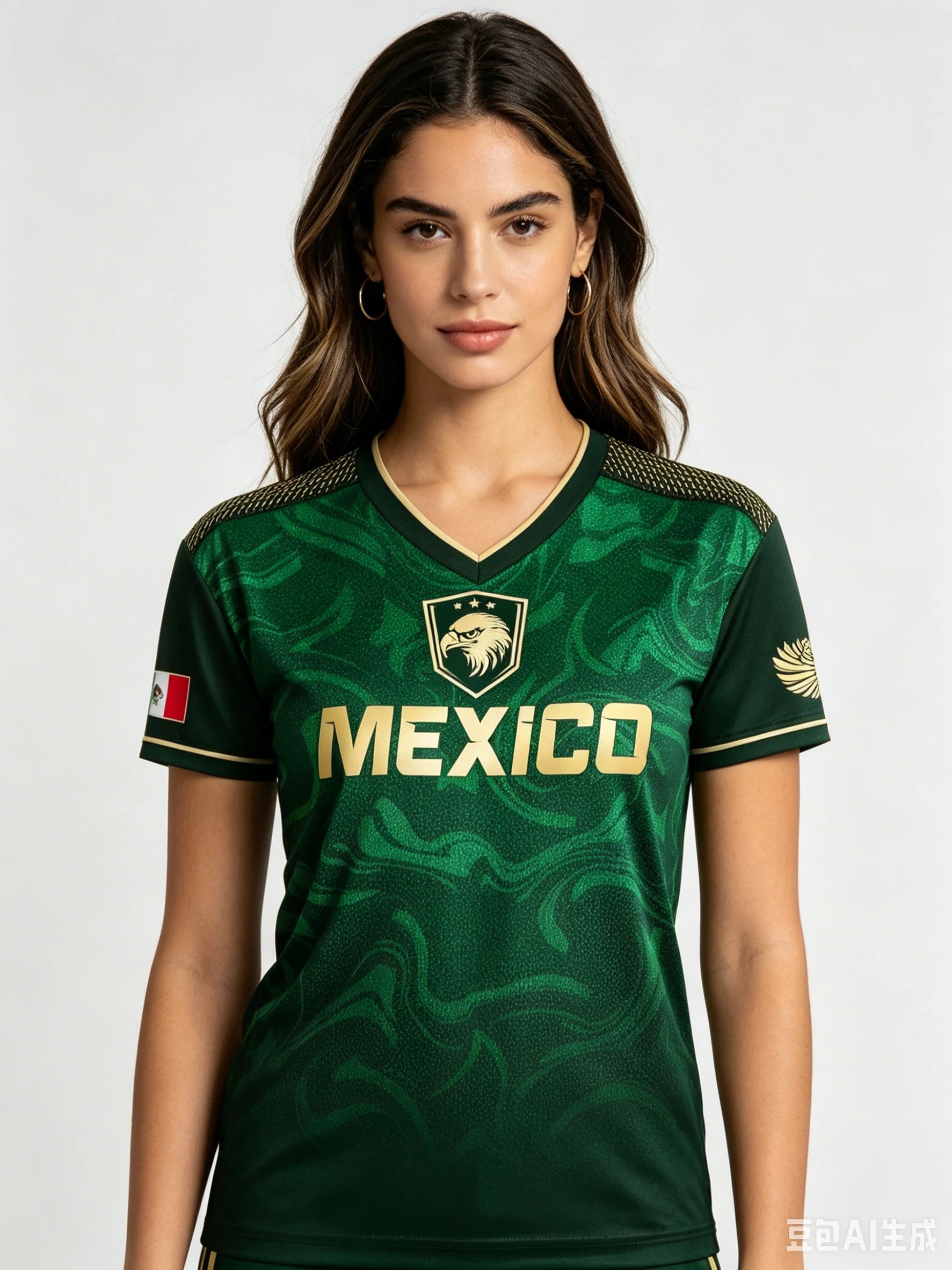 Mexico National Flag 3D Eagle Print Women's T-Shirts Casual V-neck Short Sleeve Tees Fashion Football Fan Summer Female Clothing
