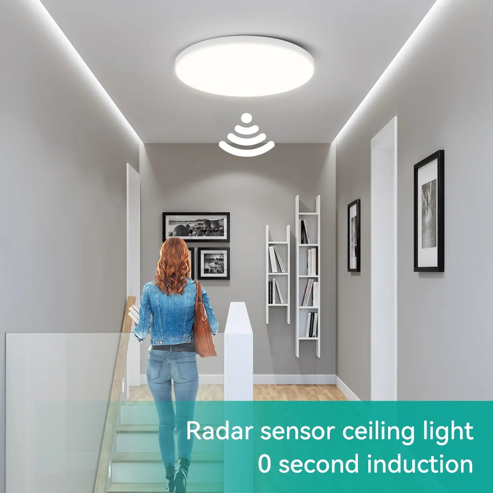 LED Radar Sensing Ceiling Light Intelligent Panel Lamp Motion Sensor Light Home Ceiling Lamp For Hallways Aisle Stairways Garage
