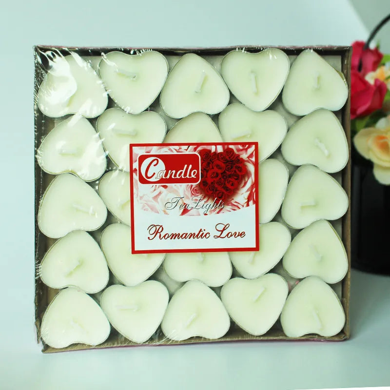 50pcs Heart-shaped Tea Candles Lights Set Birthday Anniversaries Wedding Valentine's Day DIY Decor Tea Candle Light Tea Wax