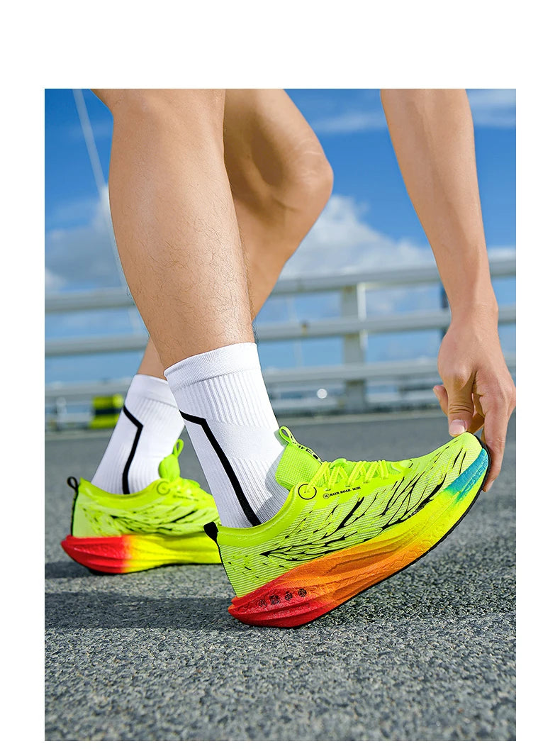 Fluorescence Running Shoes CarbonBoard Marathon Men Sports Breathable Women's Comfortable Athletic Sneakers Soft Wear Resistant