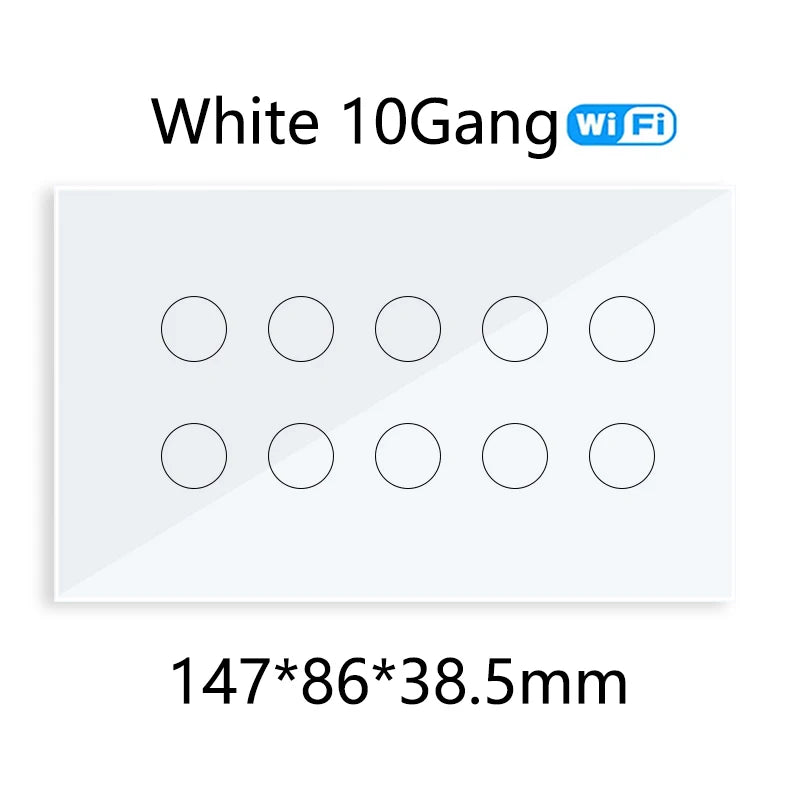 WIFI Smart Touch Light Wall Switch Interruptor Glass Panel 8/10 Gang 147*86mm Work Tuya APP  Whole house intelligent control