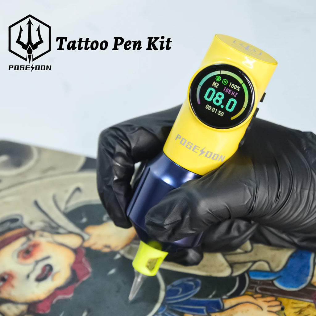POSEIDON Cute Yellow Tattoo Machine Yellow Wirless Tattoo Pen With Powerful Custom Motor For Professional Tattoo Artist