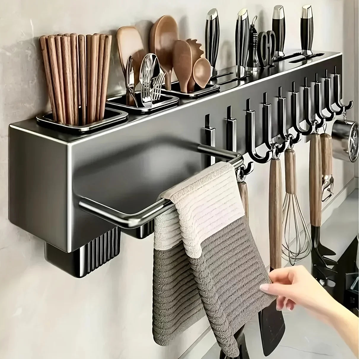 Kitchen Organizer Knife Rack Storage Box Household Knife Rack Spoon & Chopstick Holder No Hole Required Hanging Storage Box