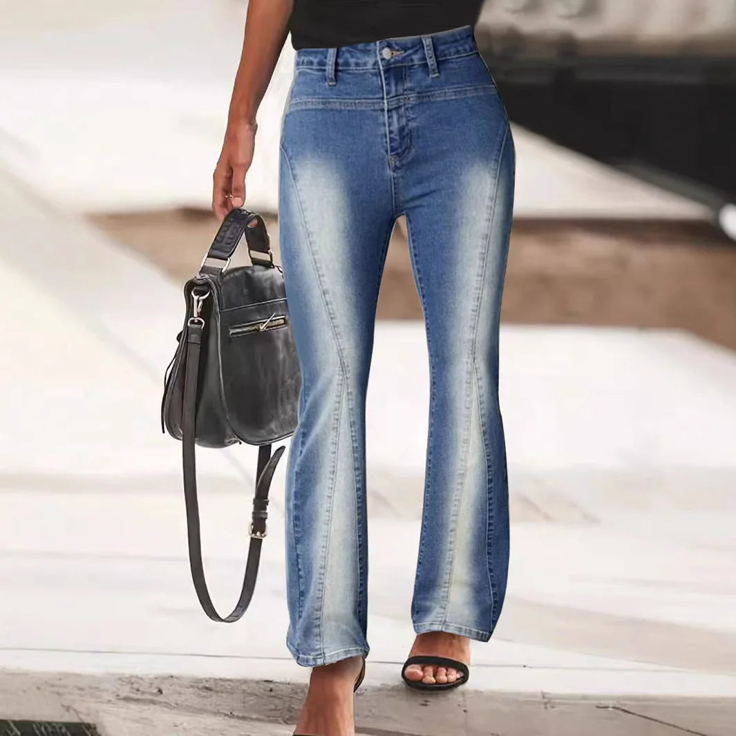 Women's Spring and Fall New Stretch Low-rise Denim Micro-flare Pants. European and American Street Style Fashion Slim-fit Jeans