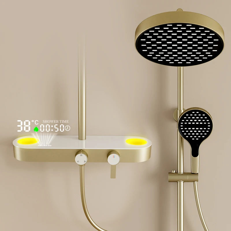 Newly Hot Cold Piano Bathroom Shower Set Quality Brass Bathroom Faucet Accessories Rain Shower Head Piano Bath Shower System