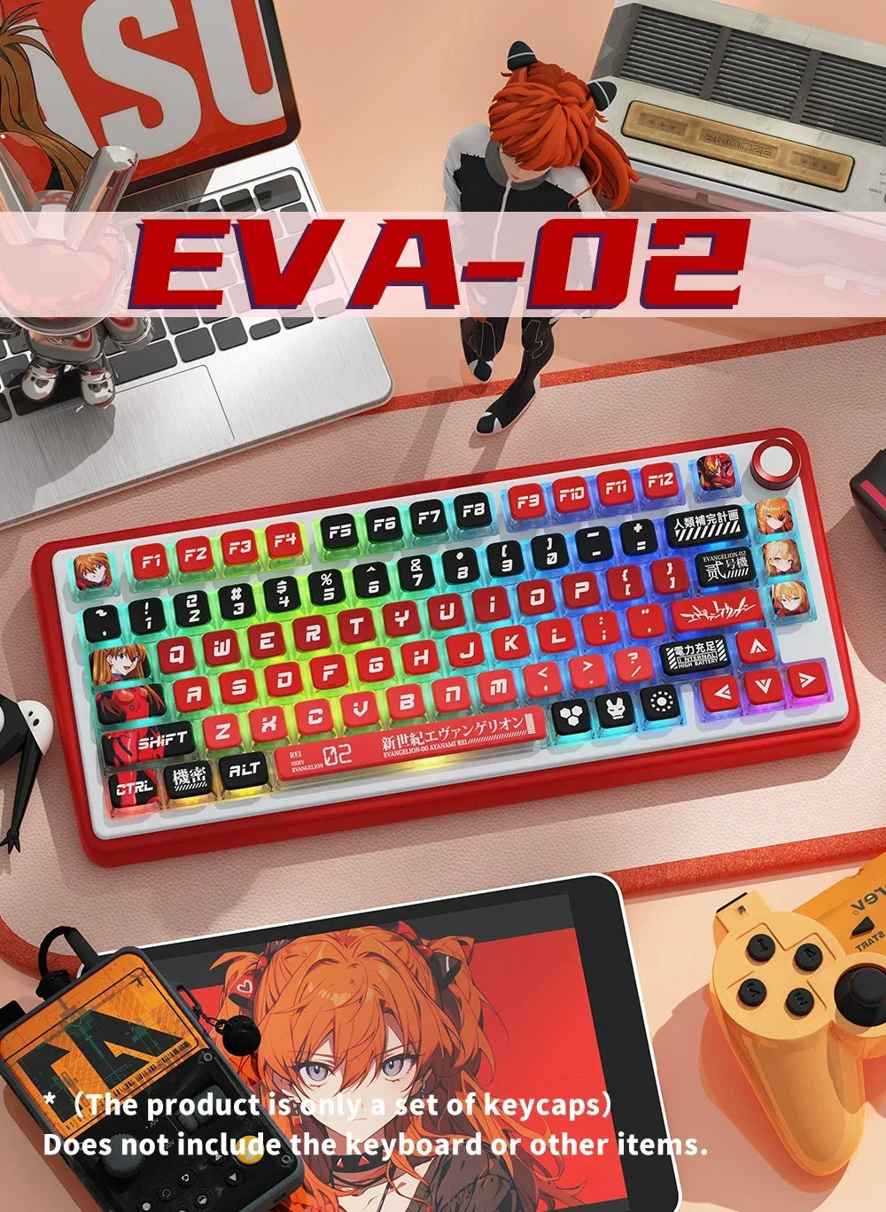 KYOMOT New EVA 01 00 02 08 Themed Anime Keycaps PBT Pudding MAS Profile Key Caps for MX Switch DIY Games Mechanical Keyboard Cap