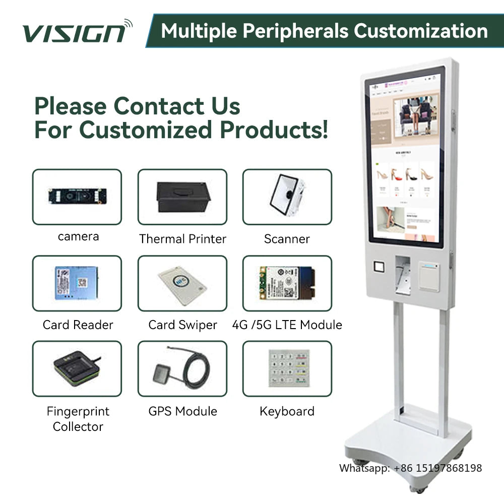 VISIGN 27 32 43 Inch Interactive Self Service Payment Kiosk Interactive Touch Screen Kiosk Self Ordering Kiosk Machine for Hotel