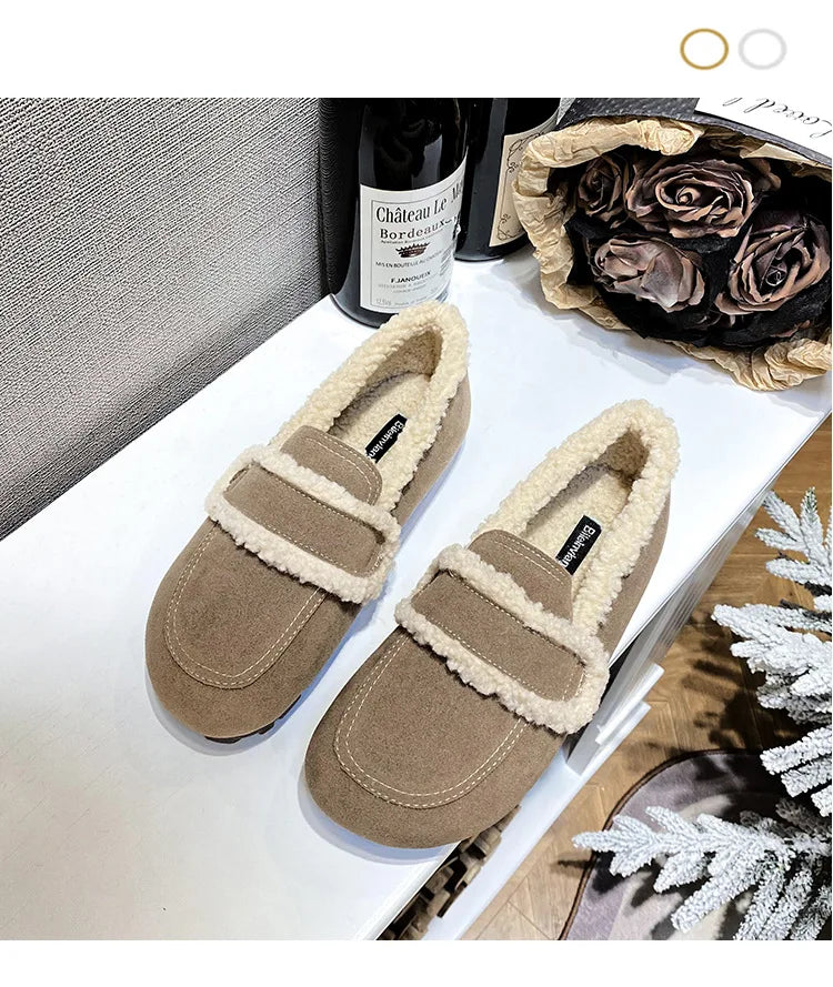 2026 Faux Suede Flats Women Lambswool Loafers Winter Warm Cotton Shoes Ladies Platform Fleeces Mocasines Female Sheep Fur Boots