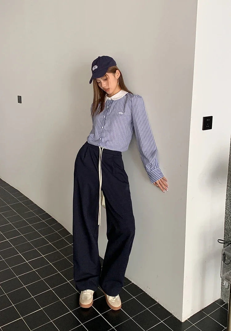 Elastic Waist Drawstring Loose Slim Casual Versatile Trousers 2026 Autumn New High Waist Women Wide Leg Suit Pants