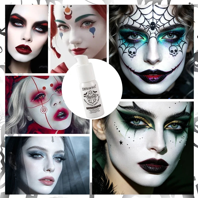White Foundation for Halloween Makeup –Full Coverage Matte Face Paint for Cosplay Clown Vampire Skull,Non-Toxic Body Paint Cream
