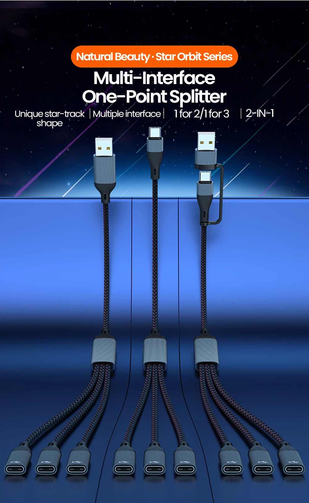 Elough USB to Type-c HUB Charging Cable Transmission Splitter Adapter OTG Computer Docking 3 in 1 Type-c Port HUB