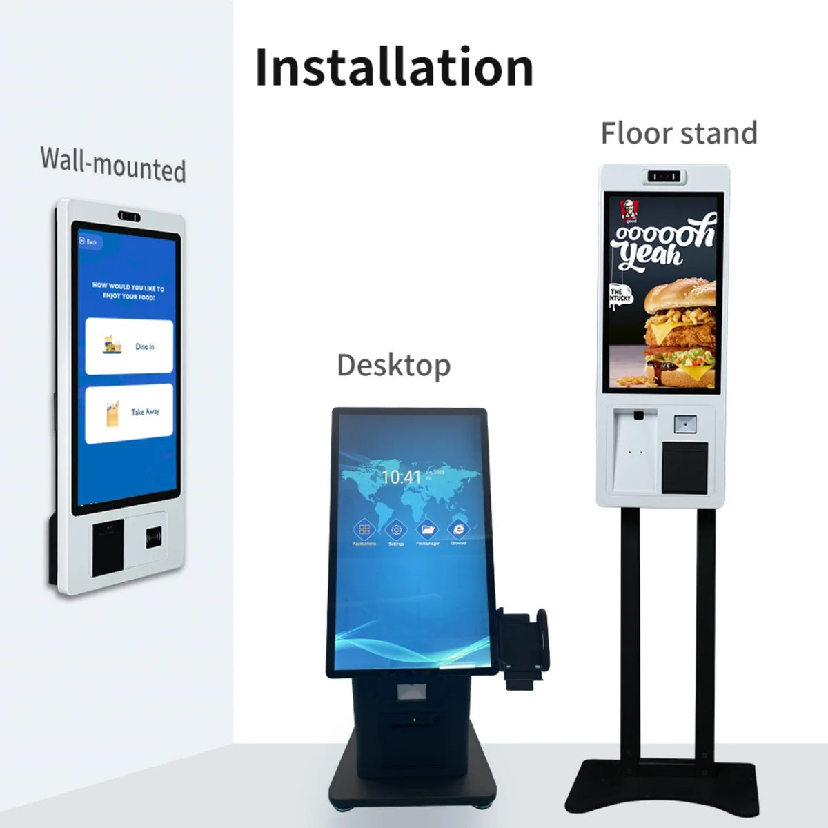 Function Self Service Ordering Totem Machine Wall With Barcode Scanner and Printer Desktop Payment Kiosk 21.5" 23.8" Multi