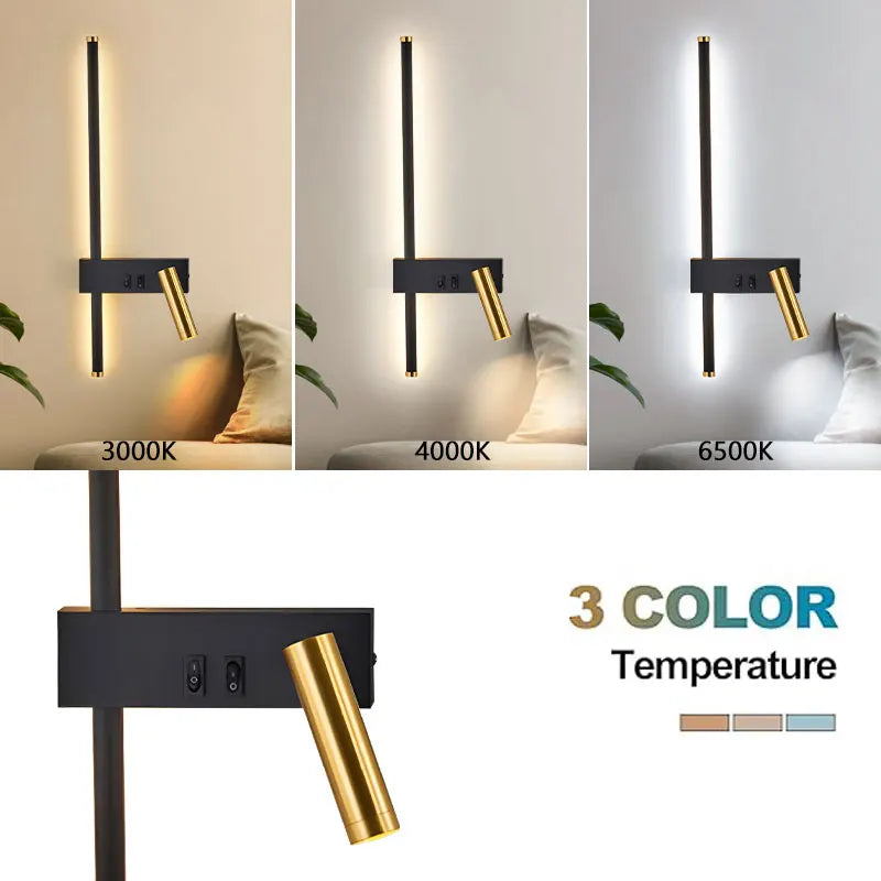 Modern LED Wall Lamps with Switch for Bedroom Indoor LED Wall Lights with 350° Rotatable Spotlight for Kitchen Dinning Room Home