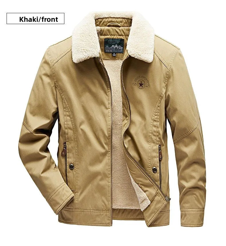 Autumn Winter Men's Cotton Thick Warm Fleece Jackets Stand Collar Fleece Lined Outdoor Workwear Warm Casual Style New Arrival