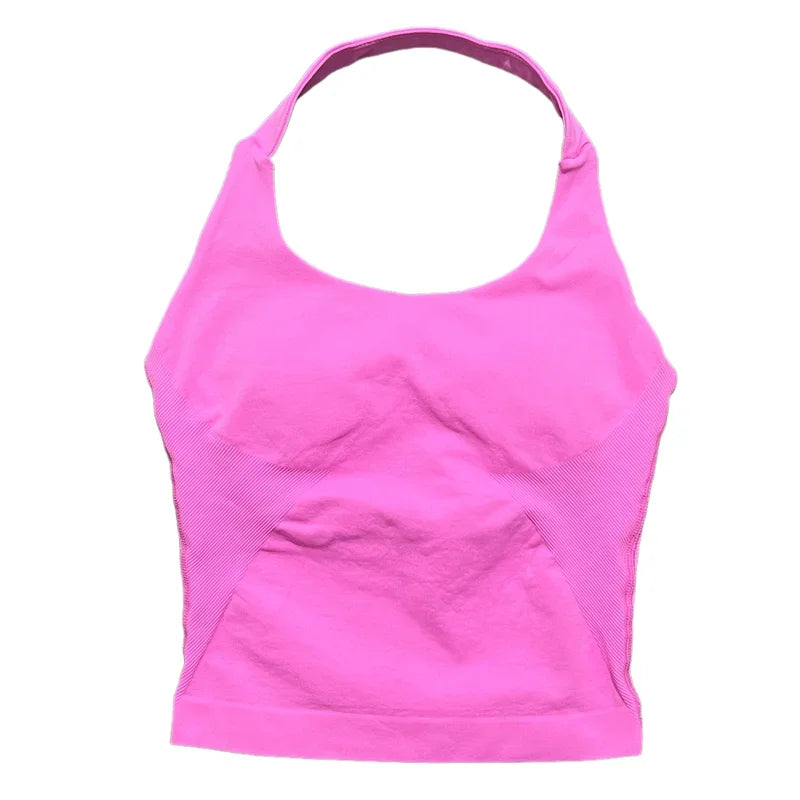 HISTELLO Sports Halter Top Seamless Women Sexy Yoga Clothing Backless Gym Tank Tops Push Up Workout Vest Running Fitness Bra Top