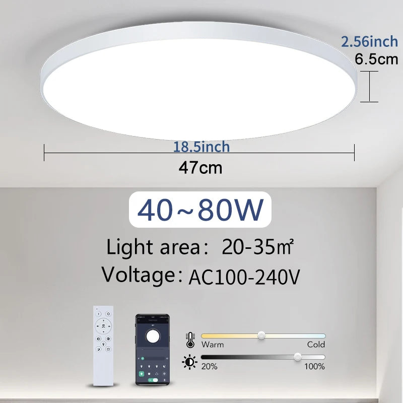 MING&BEN Smart LED Ceiling Lamps 18.5in Round Modern LED Ceiling Light With APP Remote Control Dimmable For Bedroom Living Room