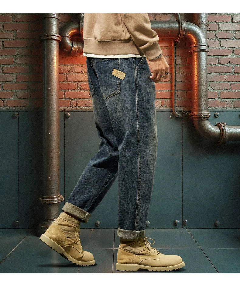 New Men's Loose Jeans Fashionable Outdoor Casual Harem Pants Retro Blue Baggy Street Hip-hop Work Pants