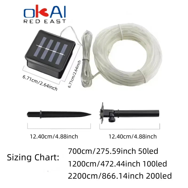 Solar String Tube Light PVC Soft Tube Outdoor Waterproof Copper Wire Light Courtyard Garden Decoration Atmosphere Flashing Light