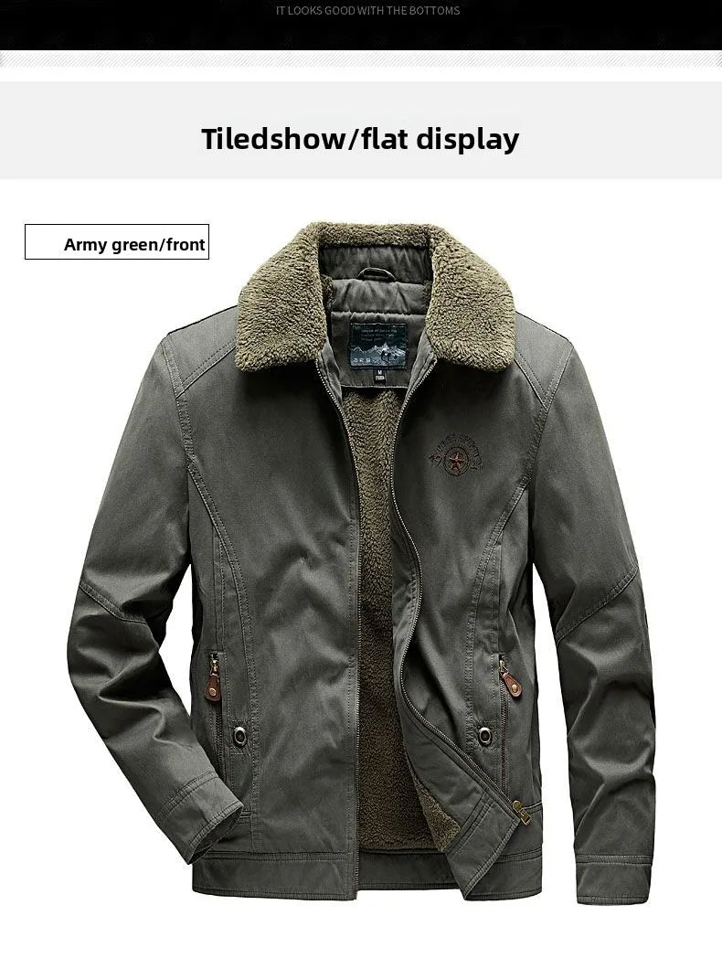 Autumn Winter Men's Cotton Thick Warm Fleece Jackets Stand Collar Fleece Lined Outdoor Workwear Warm Casual Style New Arrival