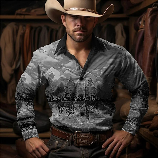 2024 Retro Fashion Simple Long Sleeve Western Denim Men's Social Shirt Top Rock Men's Street Retro Fashion Casual Clothing