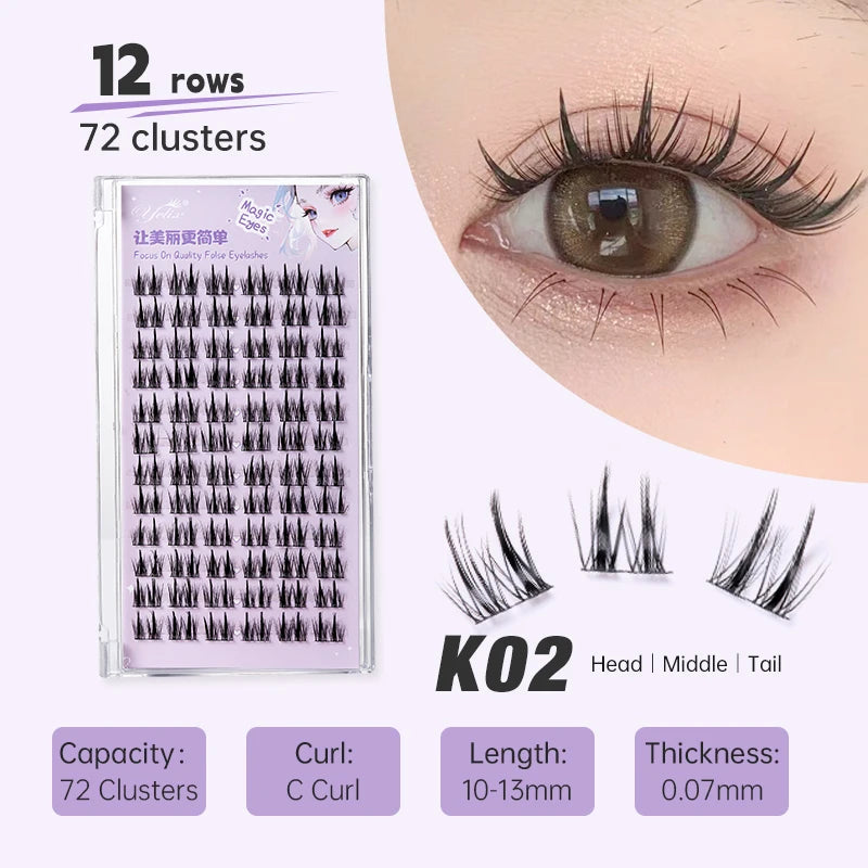 Yelix DIY Cluster Lashes Natural Eyelash Extension Volume Individual Lashes Mixed Tray Lashes Cluster Natural Eyelashes Makeup