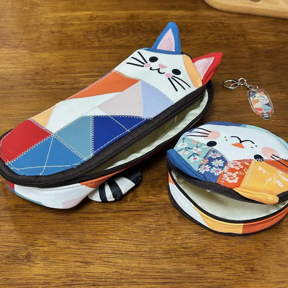Waterproof Patchwork Coin Purse Cat Zipper Design Makeup Bag Storage Case Home Travel