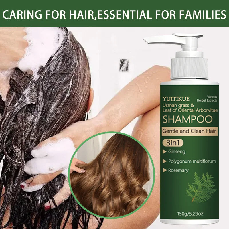 YUITIKUE 3-in-1 Herbal Shampoo | Usman Grass, Ginseng, Polygonum & Rosemary, Gentle Cleansing 150g