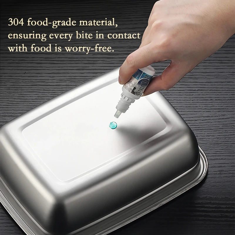 304 Stainless Steel Lunch Box Set with Silicone Transparent Lids Stackable Food Storage Containers for Kitchen School Office