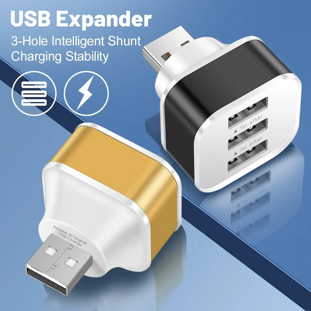 3 Port USB Slots Adaptor USB 3 in 1 2.0 Multple USB Interface Extender Auto Electronics Accessories