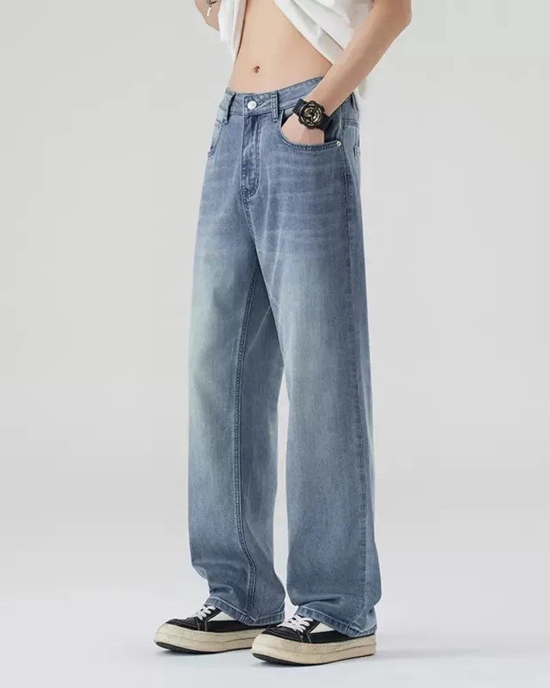 Men's Denim Pants Vintage Washing Wide Leg Loose Jeans Casual Straight American Style  Street Men Trousers Four Seasons New 2026