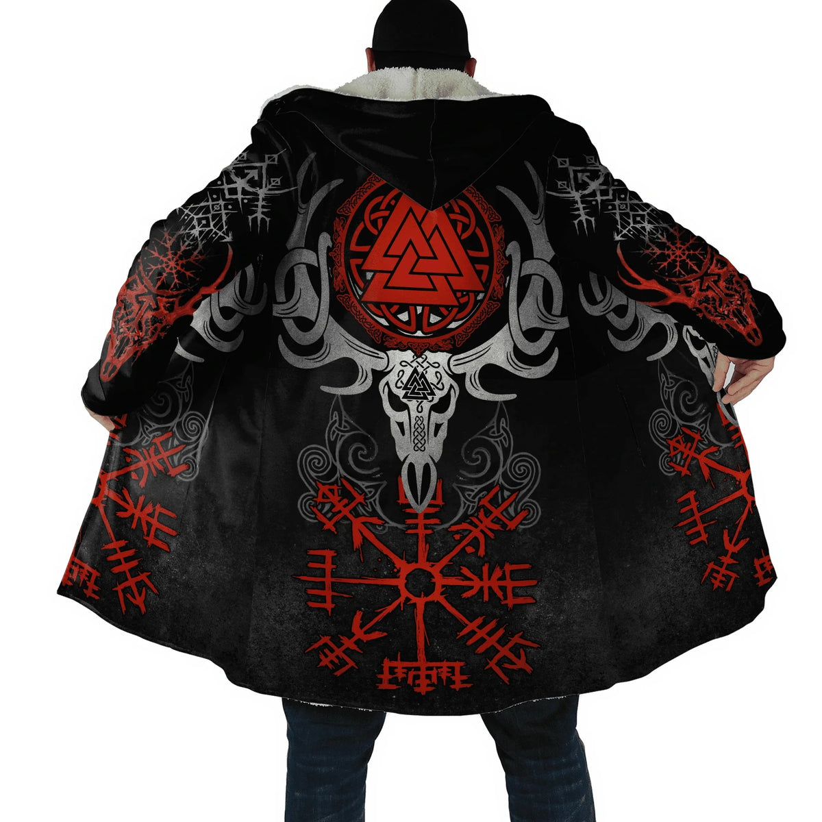 Winter Fashion Mens cloak Norse Odin Raven Tattoo 3D Printed Thick Fleece Hooded Coat Unisex Casual Warm Cape coat DP23