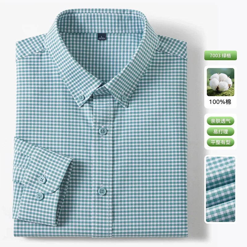 New 100% Pure Cotton Striped Shirt For Men's Long Sleeve Casual Regular Fit Soft Comfortable Business Social Shirts Men Clothing
