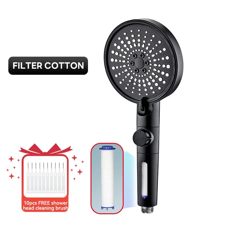 12.5cm Big Panel Shower Head,High Pressure Rainfall Shower Set Water Saving Shower,5 Modes Adjustable Shower Head Bathroom Tools