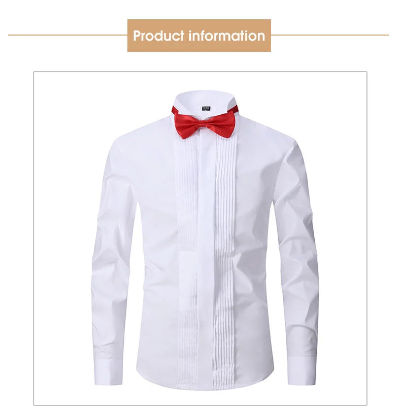 AIMENWANT 2024 Tuxedo Shirts Mens Korea Slim Fit Bow Tie Wedding Shirt White Business French-cuffed Shirt Dress Shirts