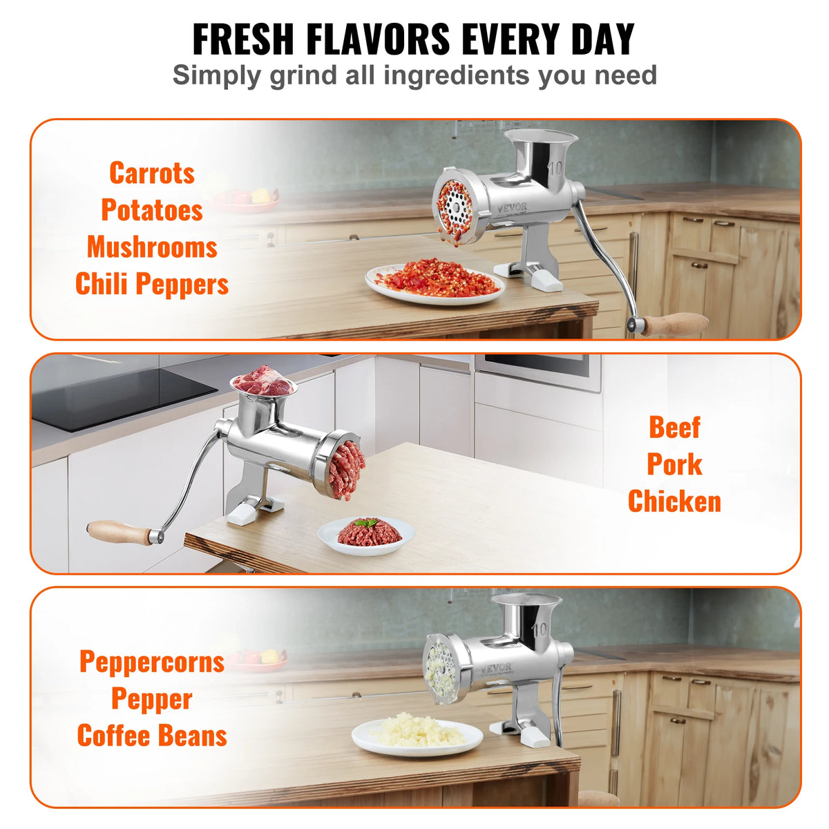 SucceBuy Manual Stainless Steel Meat Grinder with Clamp