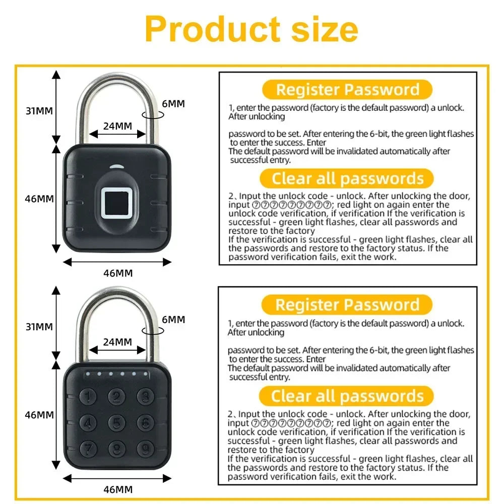 IP67 Waterproof Fingerprint Door Lock Button Cabinet Lock Gym Wardrobe Door Tuya Smart Password Padlock Electronic Door Lock