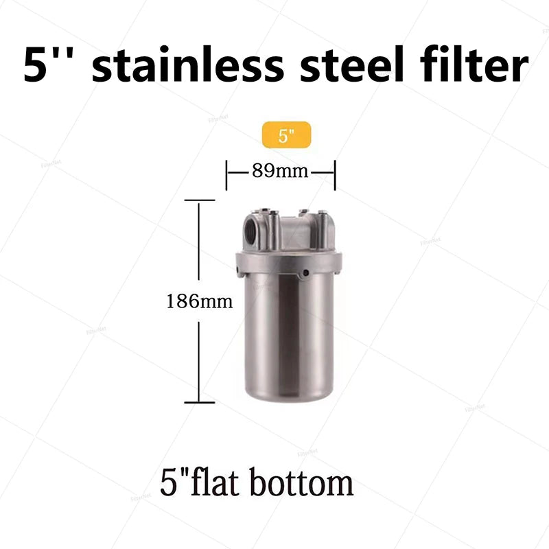 5 Inch Prefilter 304 Stainless Steel Hot Water Filter Housing DN15 DN20 DN25 for High Temperature High Flow Water Filter Housing